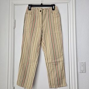Talbots Petites Vintage Tan Pants With Multicolor Stripes - Petite Size 4 - NWT